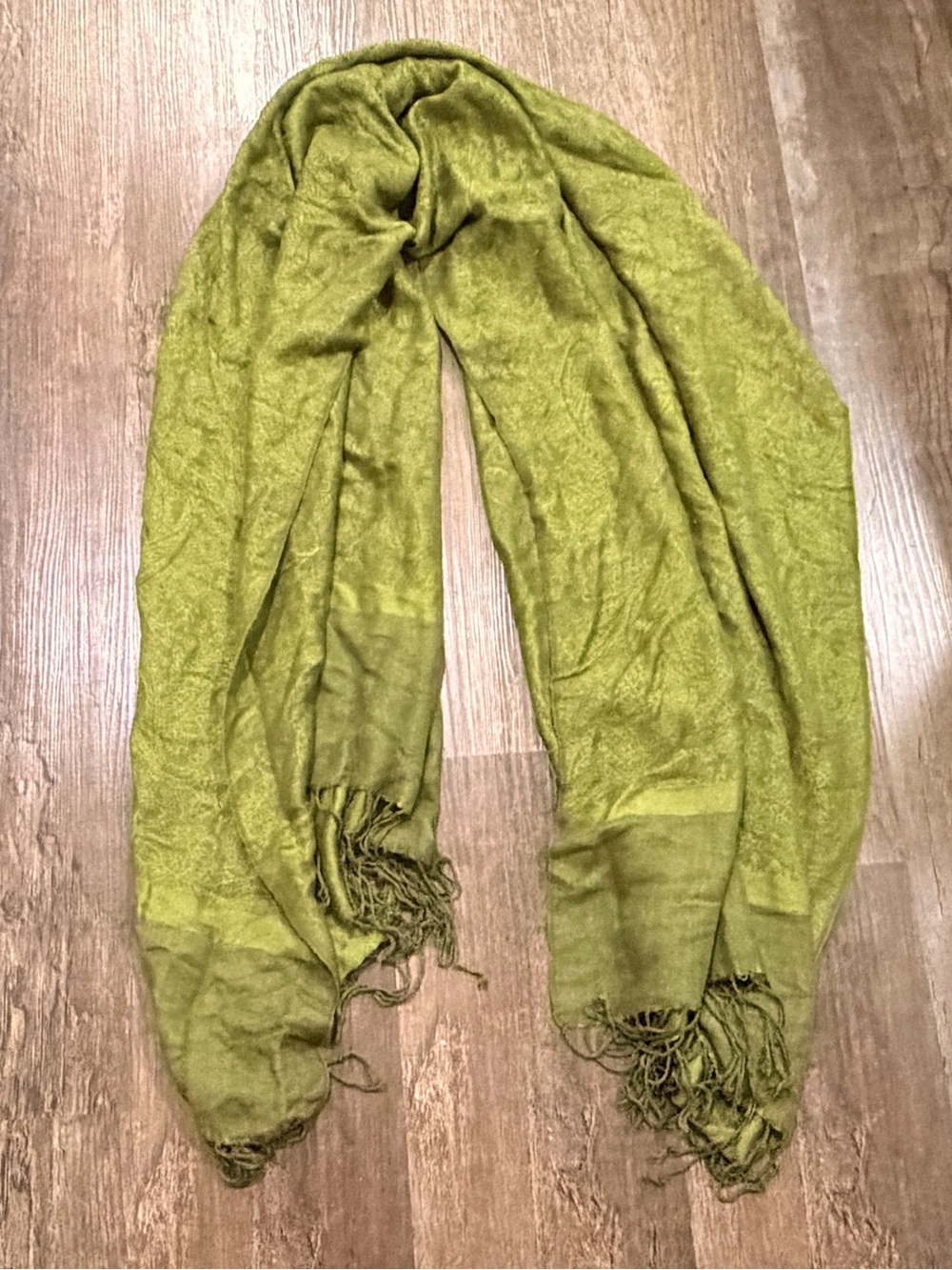 pashmina Olive Green Fringed Wrap Scarf